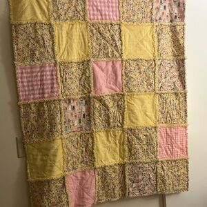 Patchwork Quilt with Yellow and Pink Accents children’s size approx 52”x43”